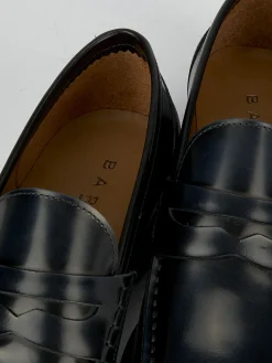 Mocassino tacco 2 cm blu pelle