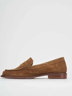 Mocassino tacco 1 cm marrone camoscio