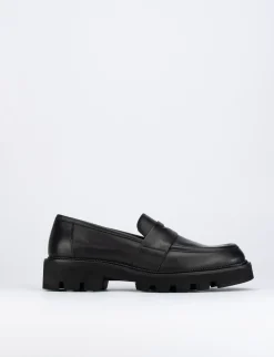 Mocassino tacco 2 cm nero pelle