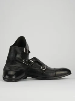 Monk strap tacco 2 cm nero pelle