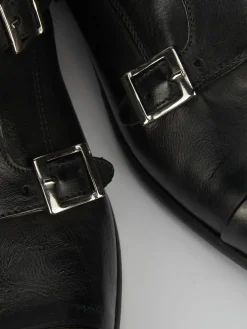 Monk strap tacco 2 cm nero pelle