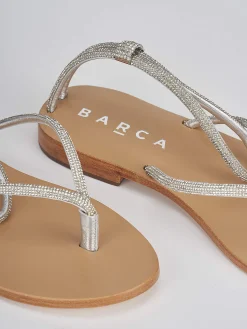 Sandali infradito tacco 1 cm argento pelle