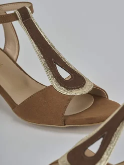 Sandali tacco 5cm camoscio marrone