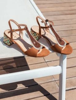 Sandali tacco 5cm camoscio marrone