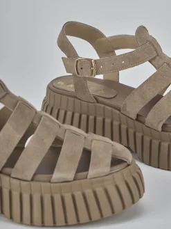 Sandali tacco 4cm camoscio beige