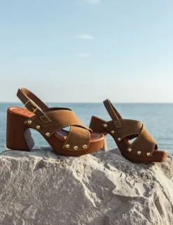 Sandali tacco 9cm camoscio verde