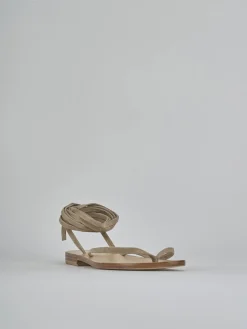 Sandali tacco 1cm camoscio beige