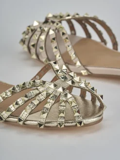 Sandali tacco 1cm camoscio sostenible oro