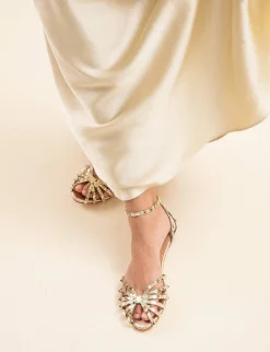 Sandali tacco 1cm camoscio sostenible oro