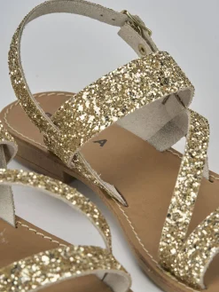 Sandali tacco 1cm glitter oro
