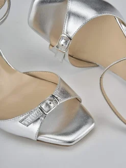 Sandali tacco 9cm laminato argento