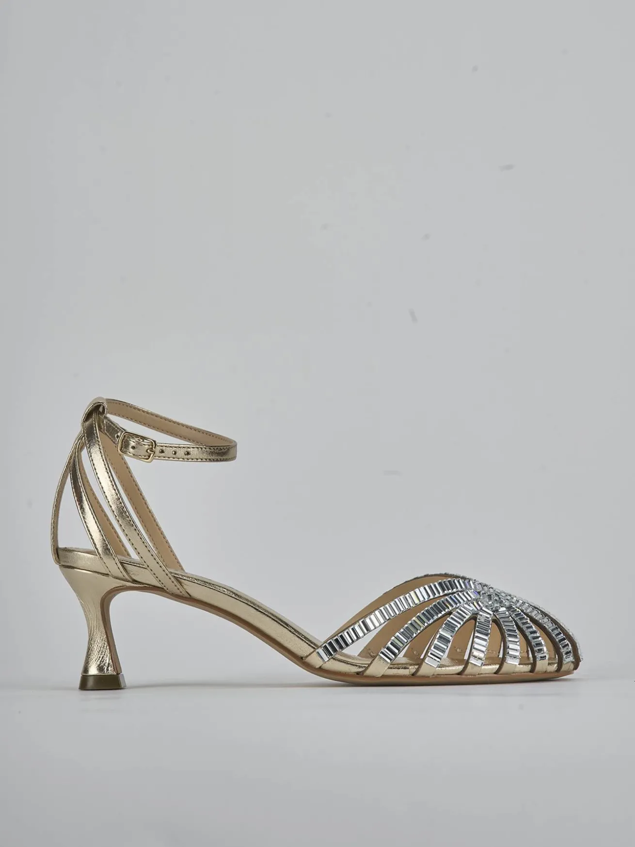 Sandali tacco 9cm laminato oro