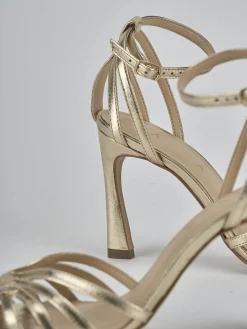 Sandali tacco 9cm laminato oro