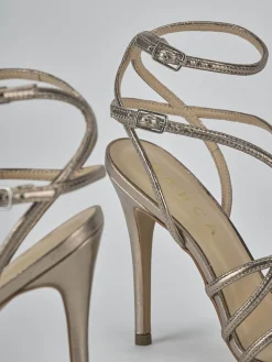 Sandali tacco 10cm laminato argento