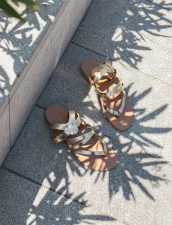 Sandali tacco 1cm laminato oro