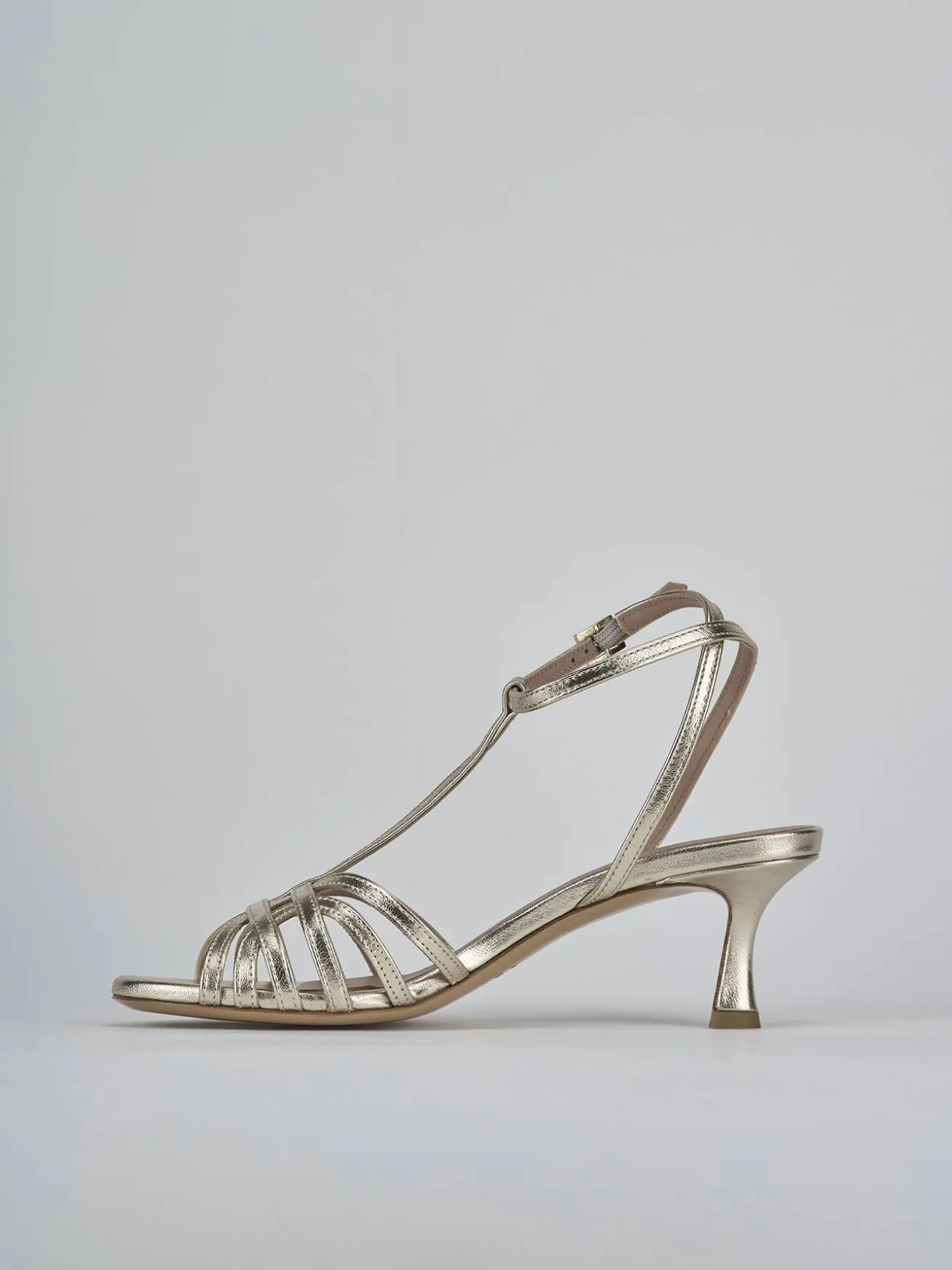 Sandali tacco 5cm laminato oro