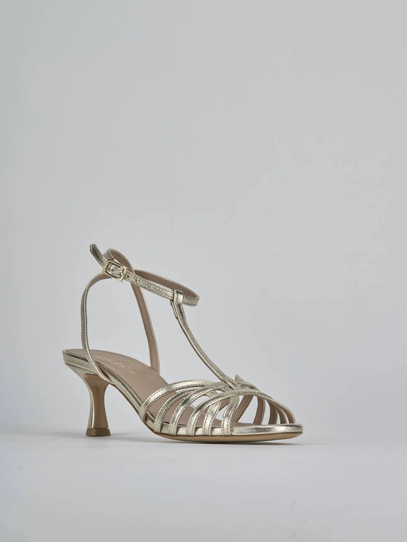 Sandali tacco 5cm laminato oro