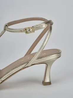 Sandali tacco 5cm laminato oro