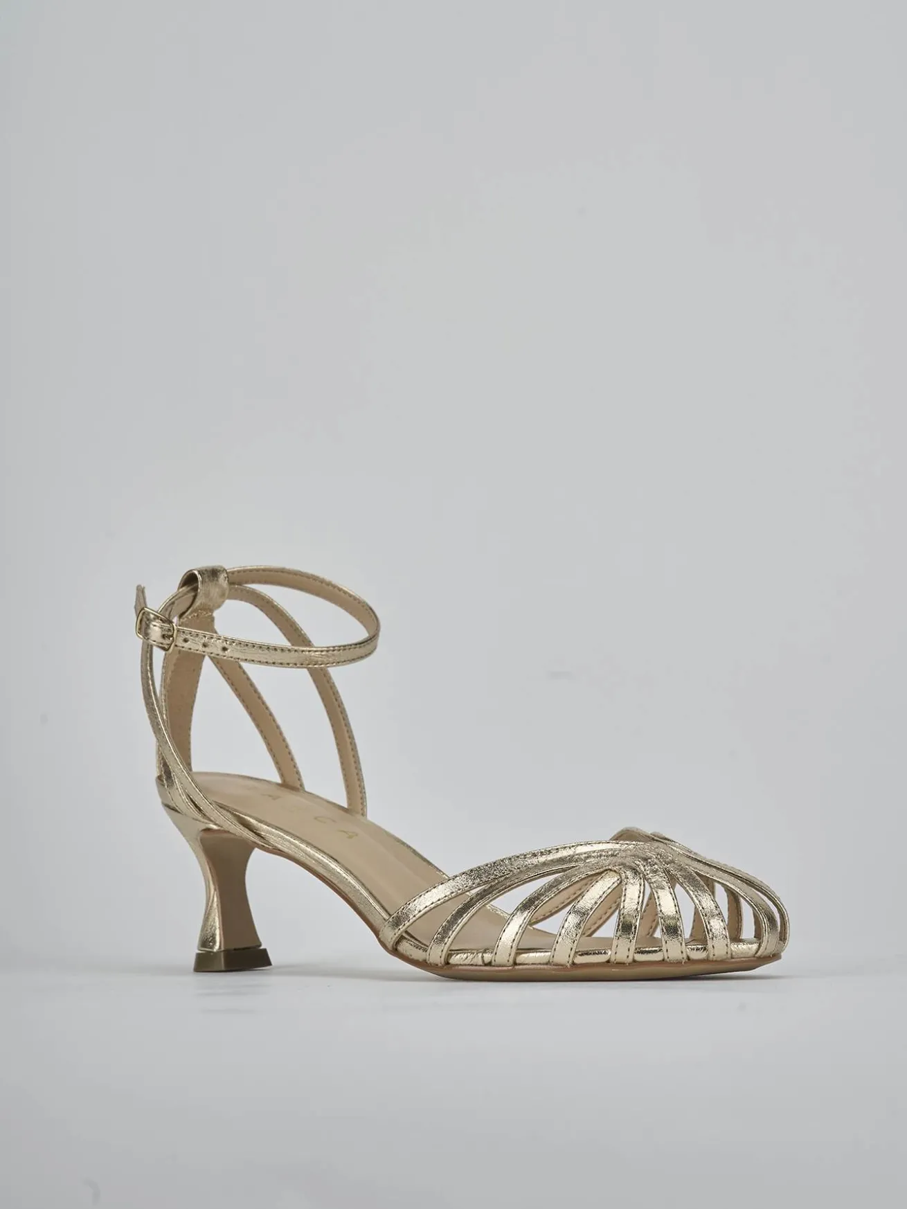 Sandali tacco 5cm laminato oro