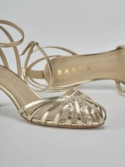 Sandali tacco 5cm laminato oro