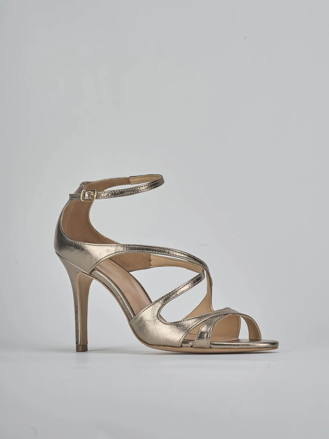 Sandali tacco 9cm laminato argento