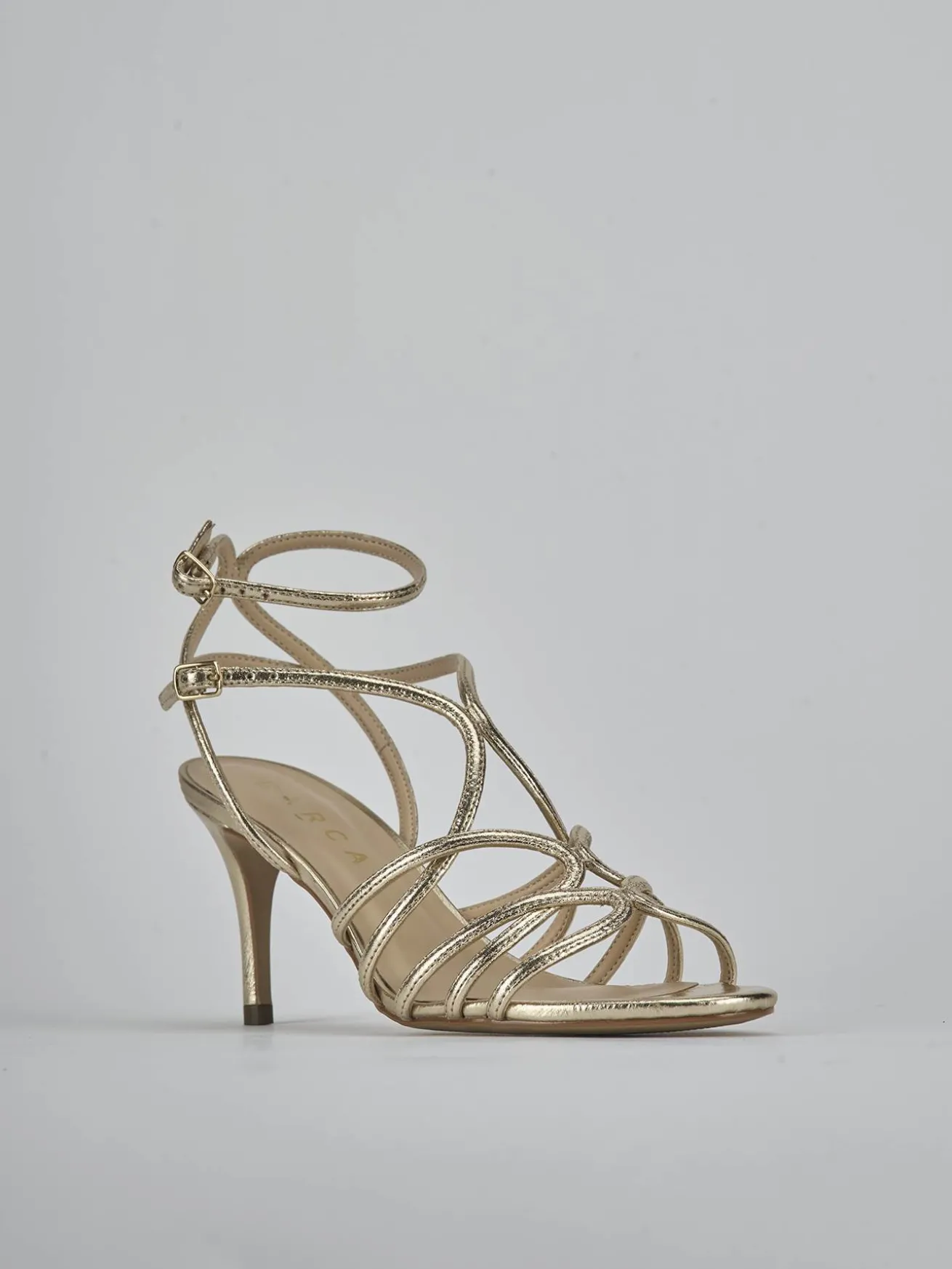 Sandali tacco 8cm laminato oro