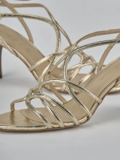 Sandali tacco 8cm laminato oro