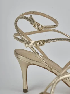 Sandali tacco 8cm laminato oro