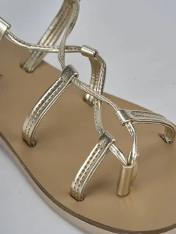 Sandali tacco 1cm laminato oro