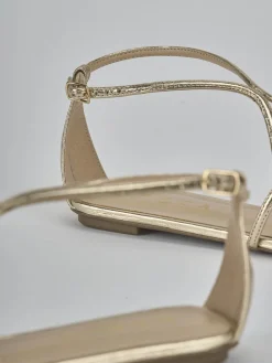 Sandali tacco 1cm laminato oro