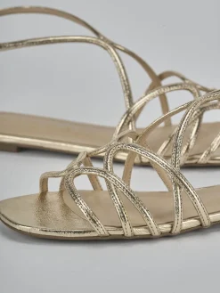 Sandali tacco 1cm laminato oro