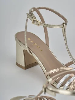 Sandali tacco 5cm laminato oro