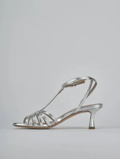 Sandali tacco 5cm laminato argento