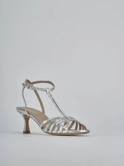 Sandali tacco 5cm laminato argento