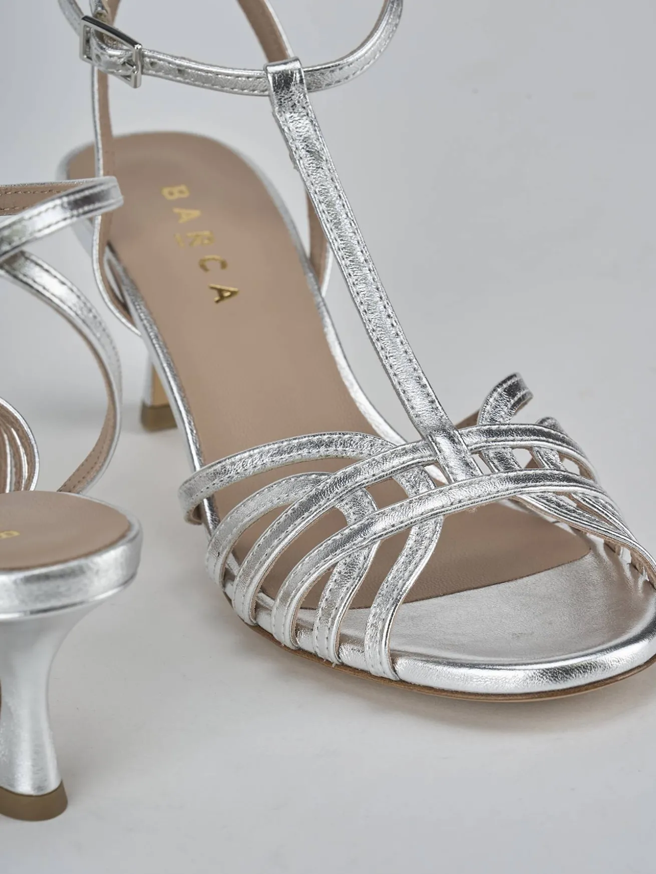 Sandali tacco 5cm laminato argento