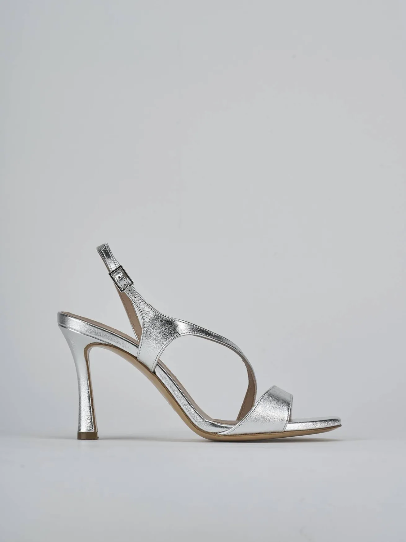 Sandali tacco 9cm laminato argento