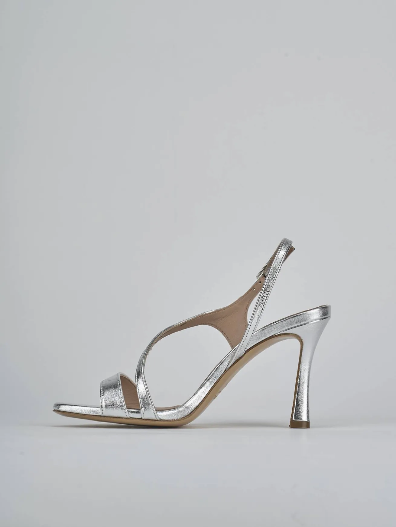 Sandali tacco 9cm laminato argento