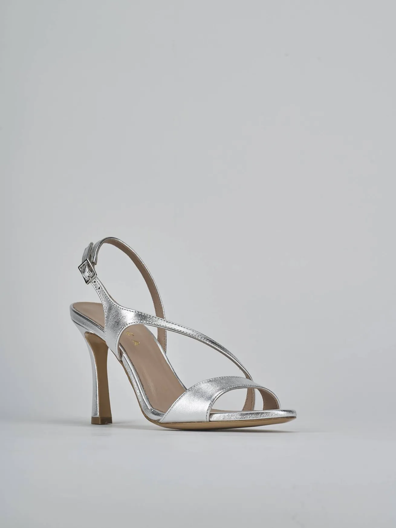 Sandali tacco 9cm laminato argento