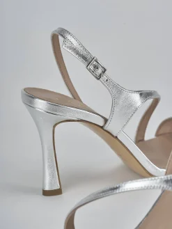 Sandali tacco 9cm laminato argento