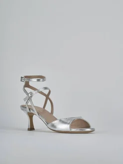 Sandali tacco 5cm laminato argento