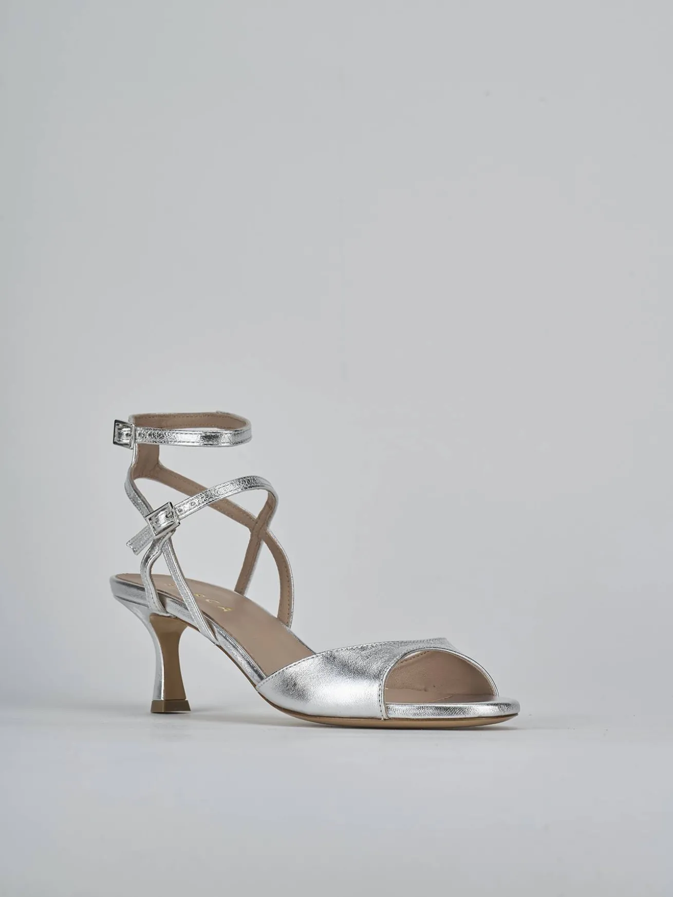 Sandali tacco 5cm laminato argento