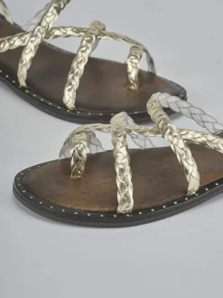 Sandali tacco 1cm laminato oro