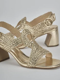 Sandali tacco 6cm laminato oro