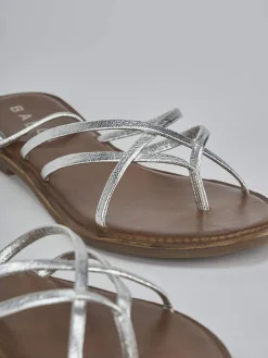 Sandali tacco 1cm laminato argento