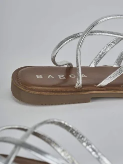 Sandali tacco 1cm laminato argento