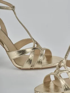 Sandali tacco 10cm laminato oro