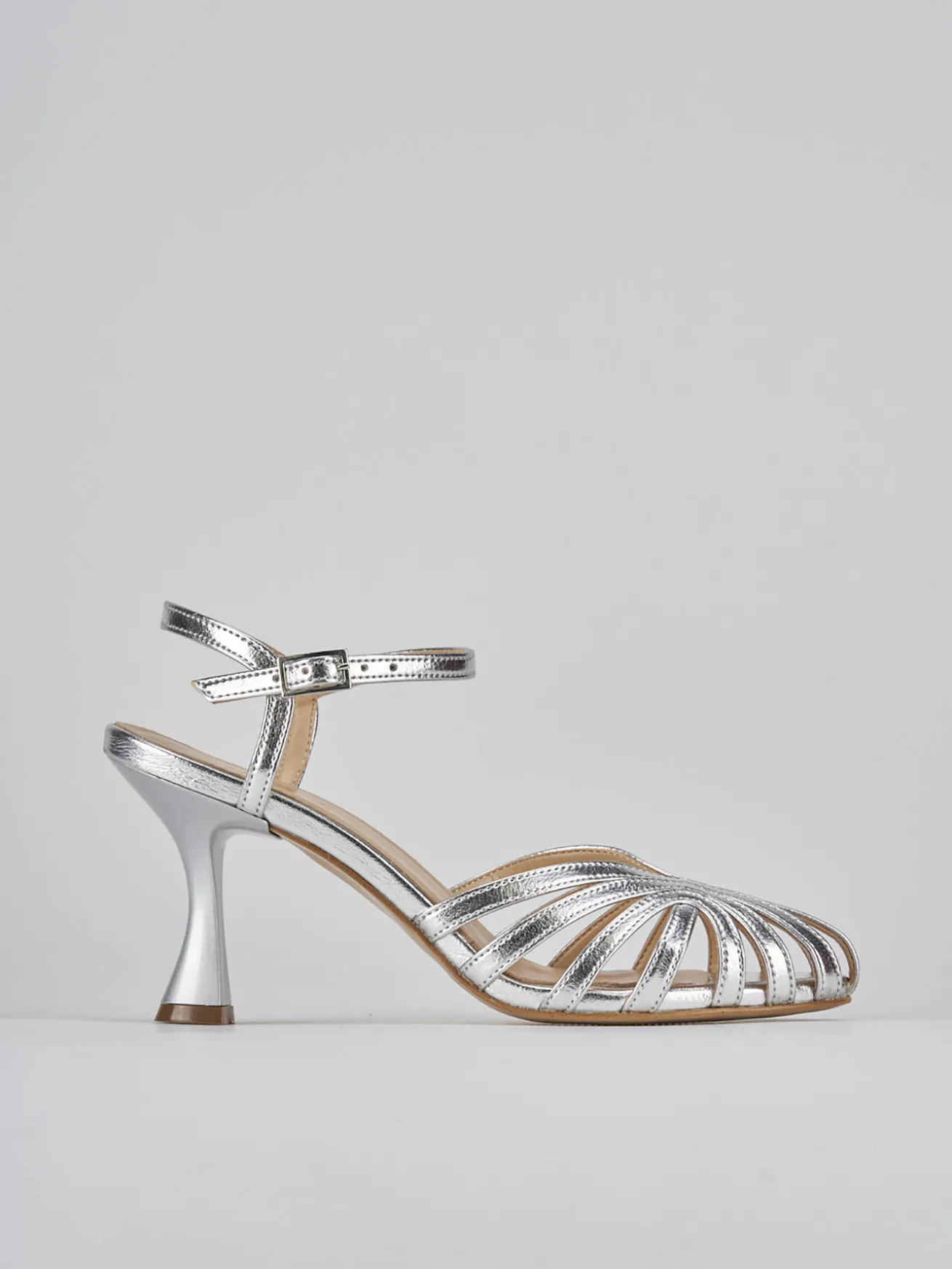 Sandali tacco 6cm pelle argento