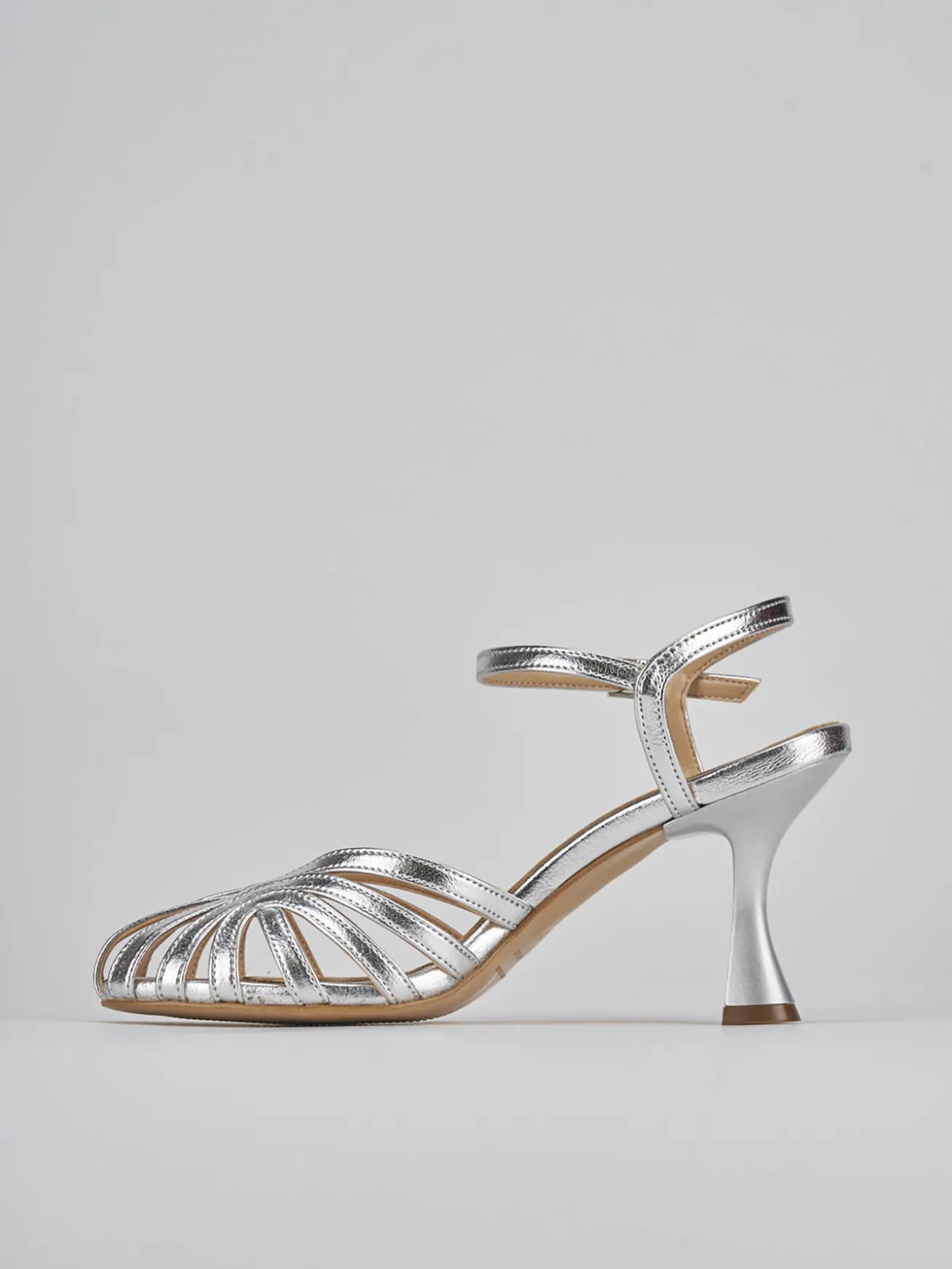 Sandali tacco 6cm pelle argento