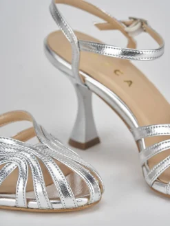 Sandali tacco 6cm pelle argento