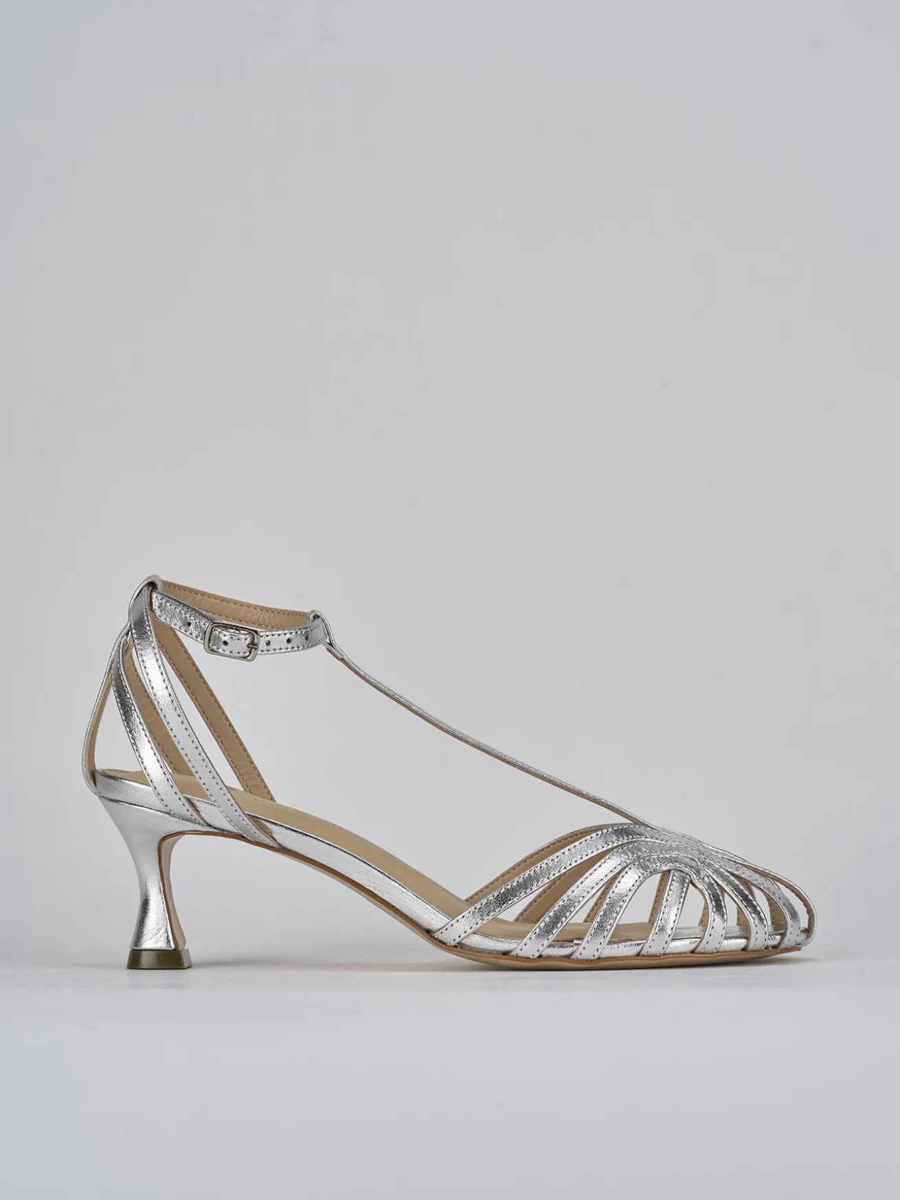 Sandali tacco 5cm pelle argento